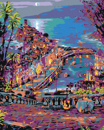 Malování podle čísel - PŘÍMOŘSKÉ MĚSTEČKO - 40x50 cm, bez rámu a bez vypnutí plátna