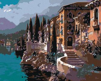 Malování podle čísel - PŘÍMOŘSKÝ DOMEK - 80x100 cm, bez rámu a bez vypnutí plátna