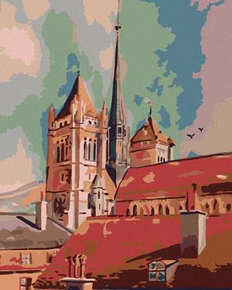 Malování podle čísel - VĚŽE A STŘECHY - 80x100 cm, bez rámu a bez vypnutí plátna