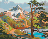 Malování podle čísel - DOMEK U JEZERA POD HORAMI - 40x50 cm, vypnuté plátno na rám