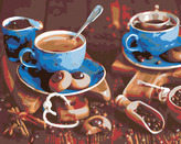Malování podle čísel - MODRÉ ŠÁLKY KÁVY I. - 40x50 cm, vypnuté plátno na rám
