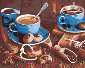 Malování podle čísel - MODRÉ ŠÁLKY KÁVY I. - 40x50 cm, vypnuté plátno na rám