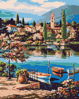 Malování podle čísel - VESLICE NA HORSKÉM JEZEŘE - 80x100 cm, vypnuté plátno na rám