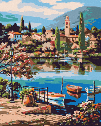 Malování podle čísel - VESLICE NA HORSKÉM JEZEŘE - 80x100 cm, vypnuté plátno na rám