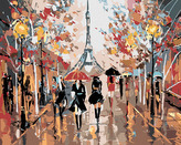 Malování podle čísel - RUŠNÁ ULICE A EIFFELOVA VĚŽ - 80x100 cm, bez rámu a bez vypnutí plátna
