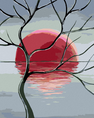 Malování podle čísel - STARÝ STROM A ZÁPAD SLUNCE - 80x100 cm, bez rámu a bez vypnutí plátna