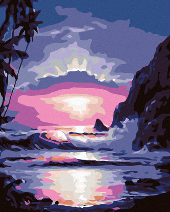 Malování podle čísel - MODRÝ ZÁPAD SLUNCE - 40x50 cm, vypnuté plátno na rám