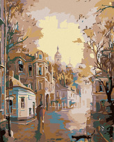 Malování podle čísel - RANNÍ KLIDNÉ MĚSTEČKO - 80x100 cm, vypnuté plátno na rám