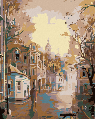 Malování podle čísel - RANNÍ KLIDNÉ MĚSTEČKO - 80x100 cm, vypnuté plátno na rám