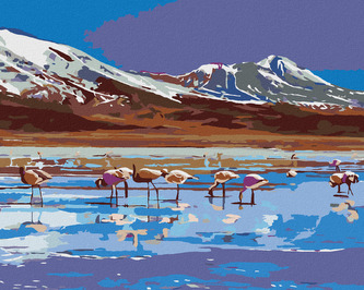 Malování podle čísel - JEZERO S PLAMEŇÁKY - 40x50 cm, bez rámu a bez vypnutí plátna