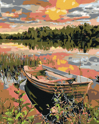 Malování podle čísel - LOĎKA V RÁKOSÍ - 40x50 cm, bez rámu a bez vypnutí plátna