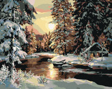 Malování podle čísel - ZÁPAD SLUNCE NAD LESEM - 80x100 cm, bez rámu a bez vypnutí plátna