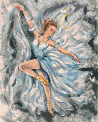 Malování podle čísel - BALETKA V MODRÝCH ŠATECH - 40x50 cm, bez rámu a bez vypnutí plátna