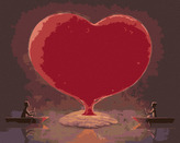 Malování podle čísel - SRDCE A PÁR NA LOĎKÁCH - 80x100 cm, bez rámu a bez vypnutí plátna