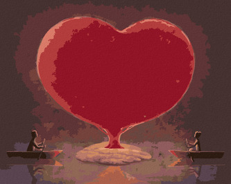 Malování podle čísel - SRDCE A PÁR NA LOĎKÁCH - 80x100 cm, bez rámu a bez vypnutí plátna