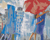 Malování podle čísel - MĚSTO V DEŠTI - 80x100 cm, vypnuté plátno na rám