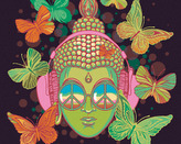 Malování podle čísel - ZELENÝ BUDDHA A MOTÝLI - 40x50 cm, vypnuté plátno na rám