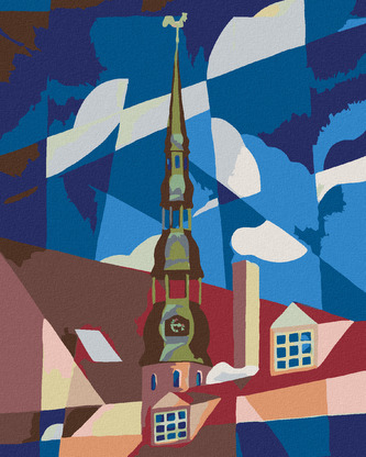 Malování podle čísel - STŘECHA DOMU A NEBE - 80x100 cm, bez rámu a bez vypnutí plátna