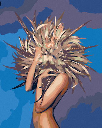 Malování podle čísel - SCHOVANÁ ZA PEŘÍČKY - 80x100 cm, vypnuté plátno na rám