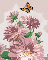 Malování podle čísel - MOTÝL A RŮŽOVÉ JIŘINY (HOWARD ROBINSON) - 40x50 cm, bez rámu a bez vypnutí plátna