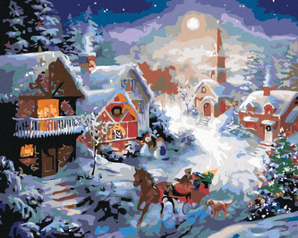 Malování podle čísel - JEDEME NA SANÍCH - 80x100 cm, bez rámu a bez vypnutí plátna