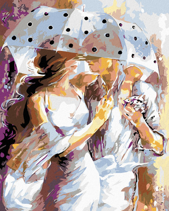 Malování podle čísel - MILENCI POD DEŠTNÍKEM - 40x50 cm, bez rámu a bez vypnutí plátna