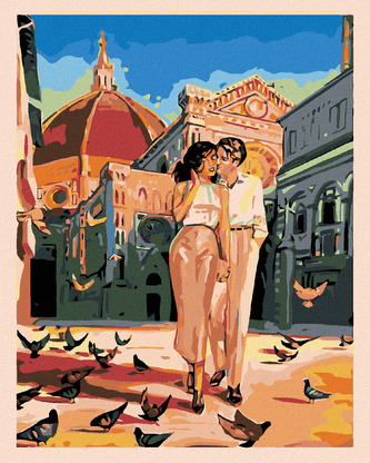 Malování podle čísel - ZAMILOVANÝ PÁR S HOLUBY - 40x50 cm, bez rámu a bez vypnutí plátna