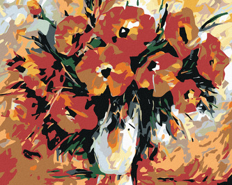 Malování podle čísel - VLČÍ MÁK V BÍLÉ VÁZE - 40x50 cm, bez rámu a bez vypnutí plátna