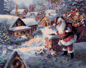 Malování podle čísel - SANTA CLAUS S DÁRKY - 40x50 cm, bez rámu a bez vypnutí plátna