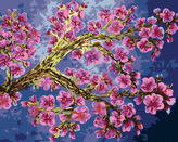 Malování podle čísel - KVETOUCÍ VĚTEV SAKURY - 40x50 cm, bez rámu a bez vypnutí plátna