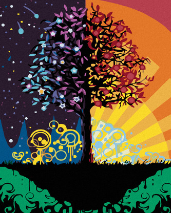 Malování podle čísel - BAREVNÝ STROM - 40x50 cm, bez rámu a bez vypnutí plátna