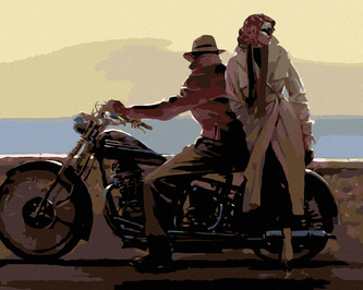 Malování podle čísel - MILENCI NA MOTORCE - 40x50 cm, bez rámu a bez vypnutí plátna