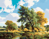Malování podle čísel - STROMY U ŘEKY - 40x50 cm, vypnuté plátno na rám