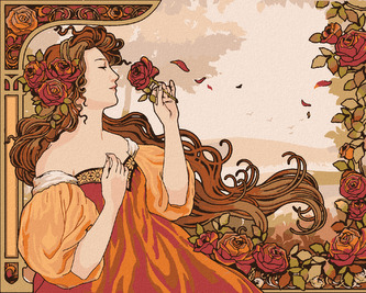 Malování podle čísel - REPRODUKCE ŽENA A RŮŽE (ALFONS MUCHA) - 40x50 cm, vypnuté plátno na rám