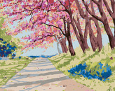 Malování podle čísel - KRAJINA S HIMALÁJSKÝMI TŘEŠNĚMI - 40x50 cm, vypnuté plátno na rám