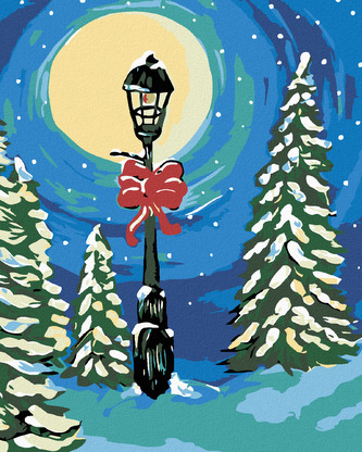 Malování podle čísel - ZASNĚŽENÁ LAMPA MEZI STROMY - 40x50 cm, vypnuté plátno na rám