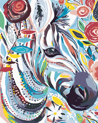 Malování podle čísel - KVĚTINOVÁ ZEBRA - 40x50 cm, bez rámu a bez vypnutí plátna