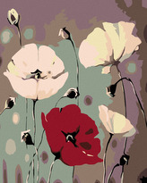 Malování podle čísel - BÍLÉ VLČÍ MÁKY S JEDNÍM ČERVENÝM - 40x50 cm, vypnuté plátno na rám