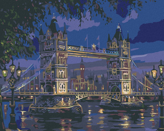 Malování podle čísel - TOWER BRIDGE V NOCI - 80x100 cm, bez rámu a bez vypnutí plátna