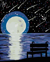 Malování podle čísel - LAVIČKA MĚSÍC A PERSEIDY - 40x50 cm, bez rámu a bez vypnutí plátna