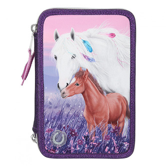 Penál s výbavou Miss Melody, Fialový se třpytkami, světelný efekt, 3 patra, 0411436_A