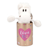 Plyšový koník v plechové krabičce Miss melody ASST, Bílý koník, se vzkazem Miluji tě