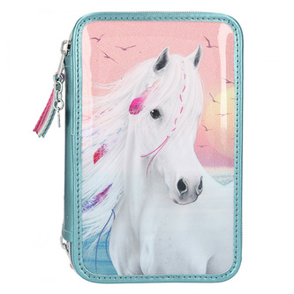 Penál s výbavou Miss Melody, Třpytivý, Miss melody a rackové, 3 patra, tyrkysová