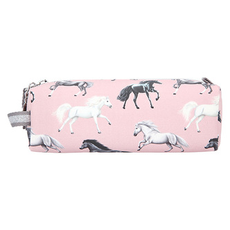 Jednoduchý penál Miss Melody, Růžový, koně - allover print, 21 x 10 x 8,5 cm
