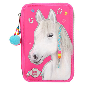 Penál s výbavou Miss Melody, Růžový, se 3D výšivkou Miss Melody