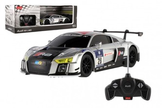Auto RC Audi R8 plast 28cm stříbrné 27MHz na dálk. ovládání na baterie v krabici 43x15x17cm