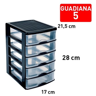 Stolní úložná jednotka 5 zásuvky černá; 28x21,5x17 cm; plast