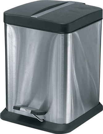 Koš pedálový čtvercový s plastovou vložkou a víkem; 28,5x18x18 cm; 6 l; nerez