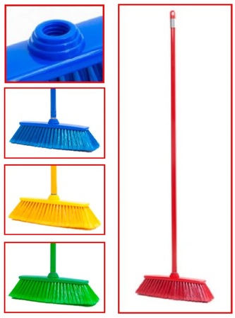 Smeták Sovrana čtyř barev s tyčí 120cm , ČERVENÁ; 131x27x5 cm; plast, kov