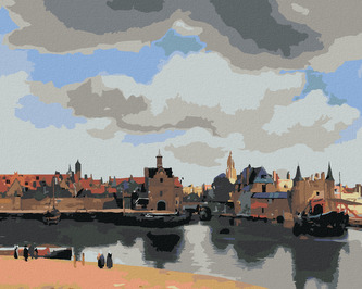 Malování podle čísel - POHLED NA DELFT (J. VERMEER) - 80x100 cm, bez rámu a bez vypnutí plátna